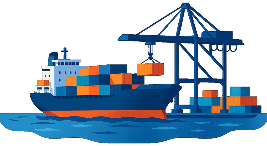 Container ship being loaded at the port